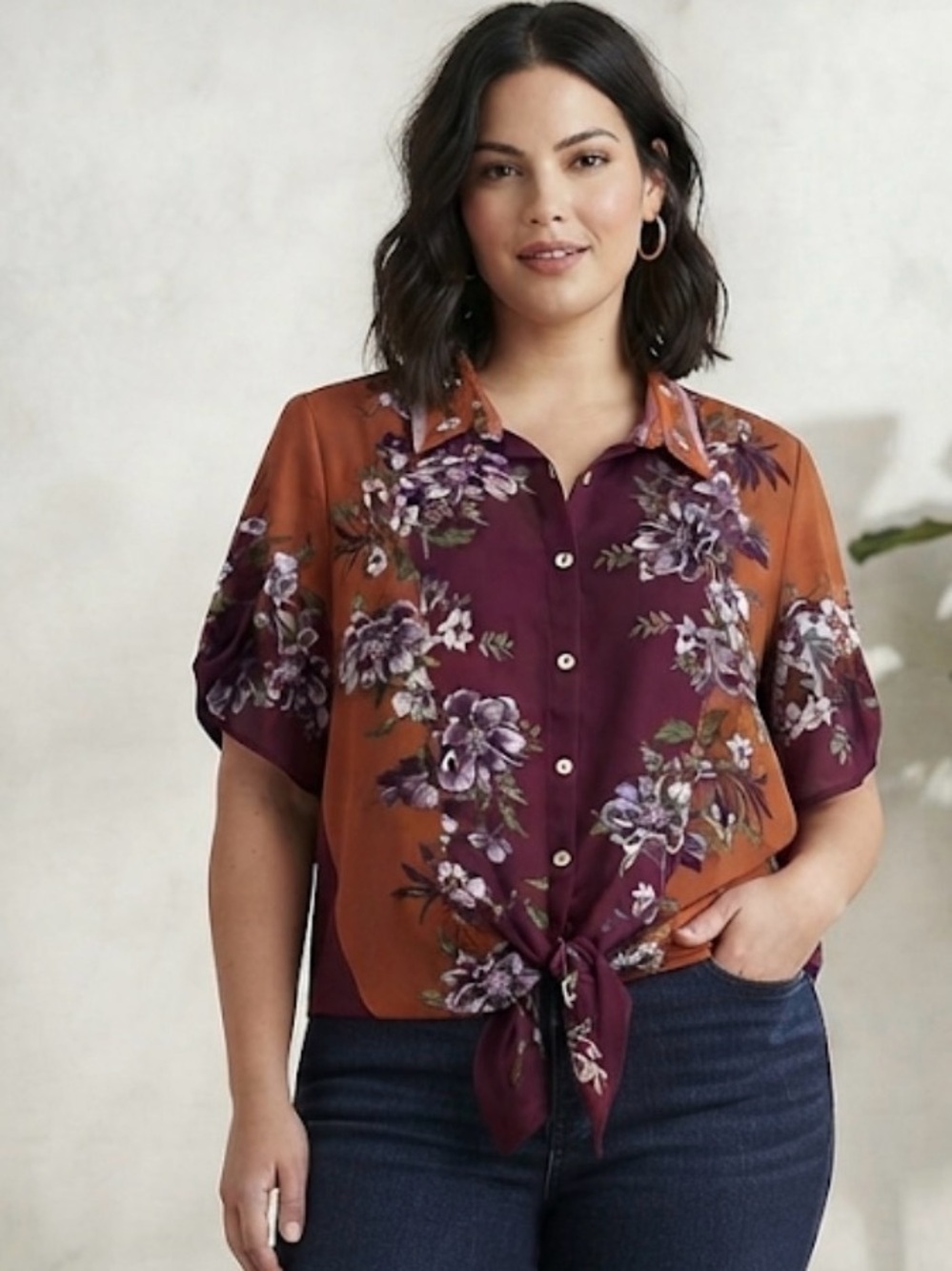Sara Michelle Short Sleeves Button Tie Front